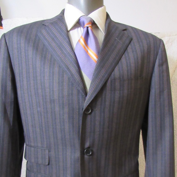 ALFRED DUNHILL Men's Gray Stripe WOOL 3 Button Stack Pocket Sport Coat